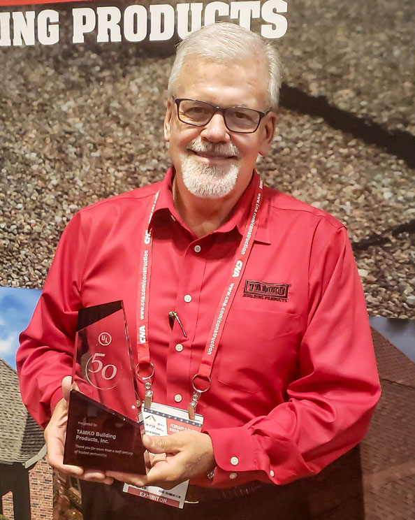 TAMKO Vice President of Sales &amp; Marketing Stephen McNally receives UL Award for 50-years Dedication to Safety (thumb)